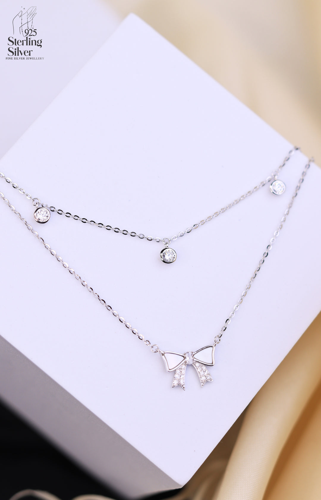Bow 925 Sterling Silver Dual Chain Pendant