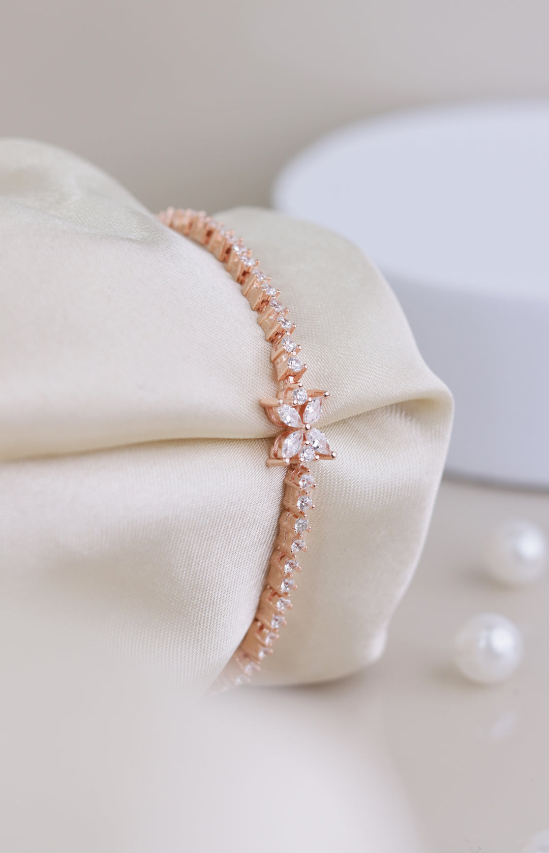 Flower Solitaires 925 Sterling Silver Rose Gold Bracelet