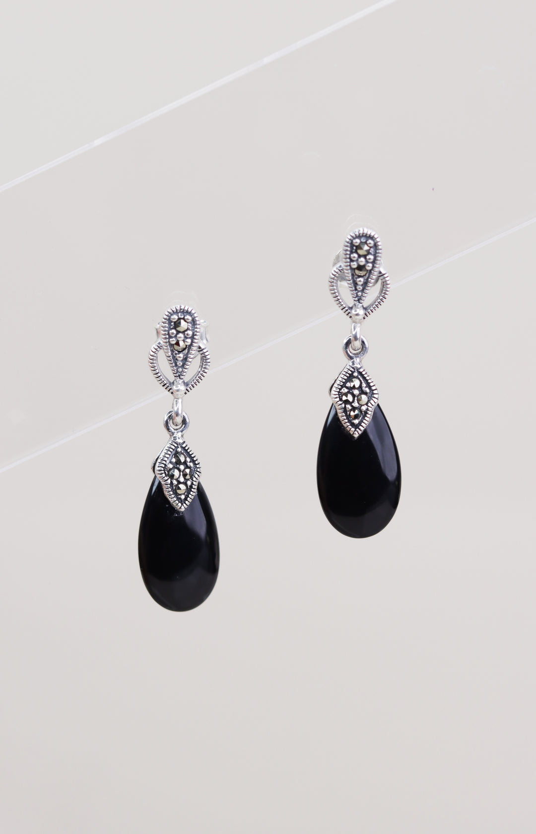 Drop Marcasite 925 Sterling Silver Earrings