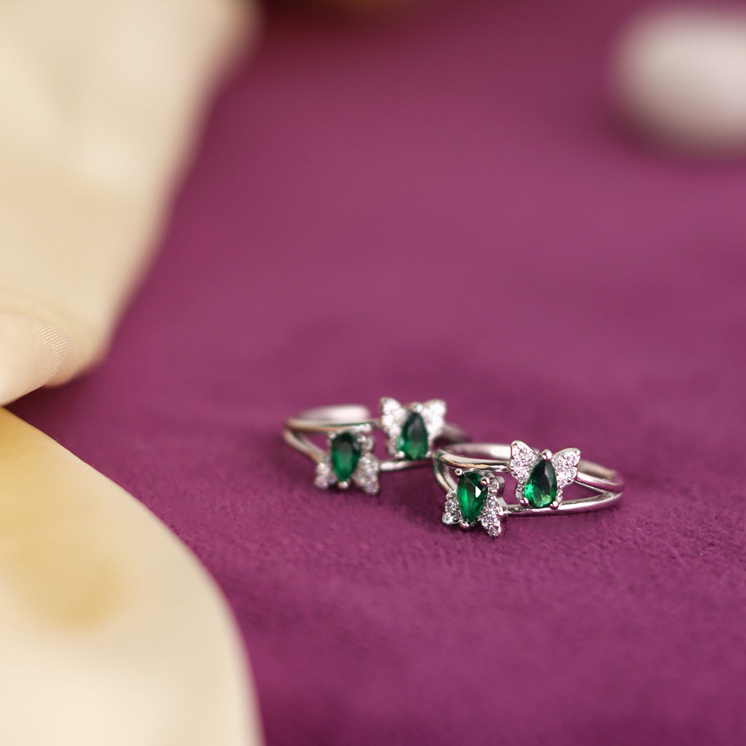 Green Stone Butterfly 925 Sterling Silver Women Toe Ring