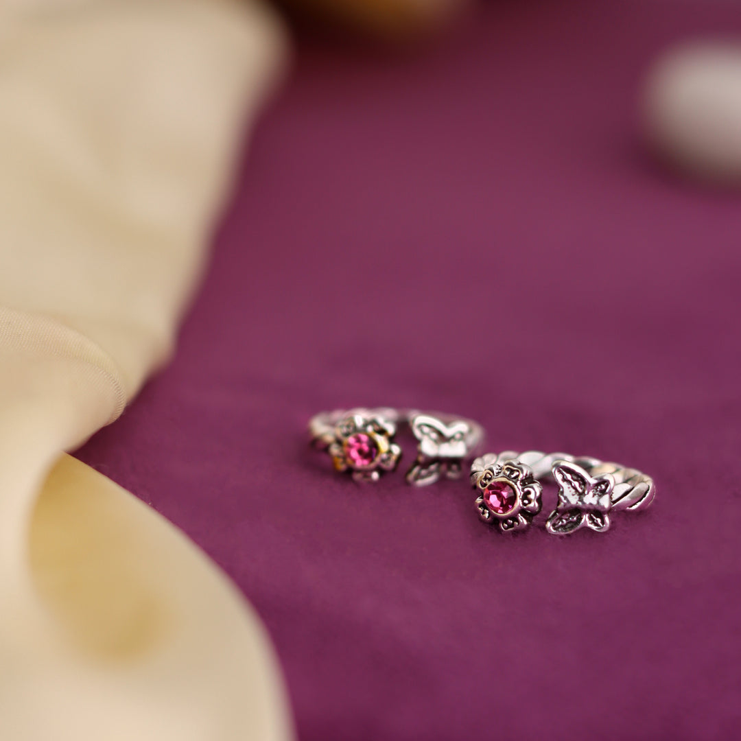 Oxidised Pink Stone 925 Sterling Silver Women Toe Ring