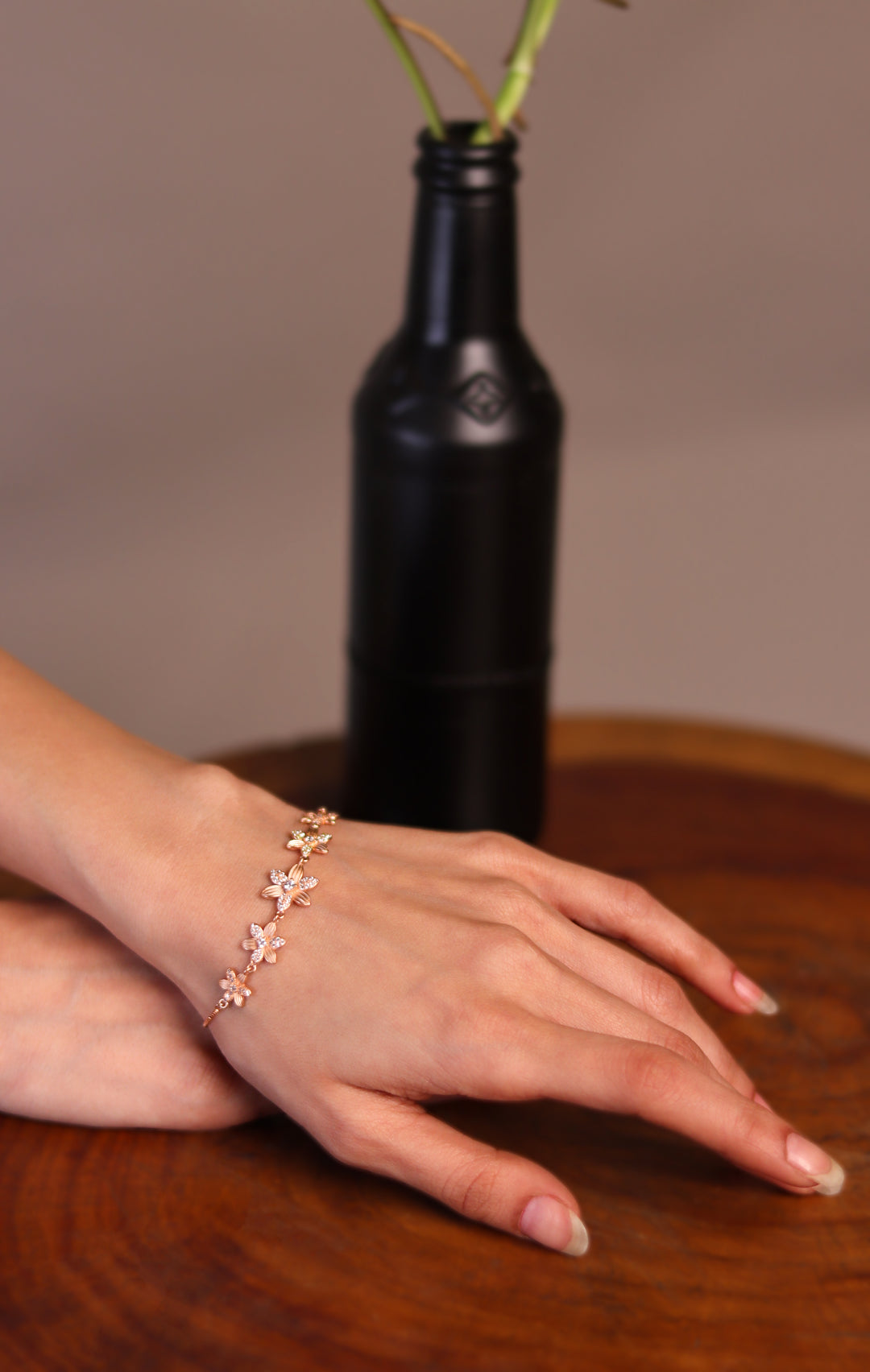 Blooming Flowers 925 Sterling Silver Rose Gold Adjustable Bracelet