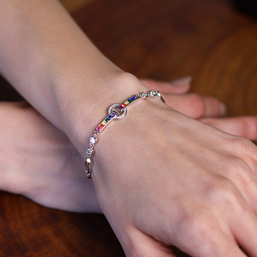 Multi Coloured Stones 925 Sterling Silver Bracelet