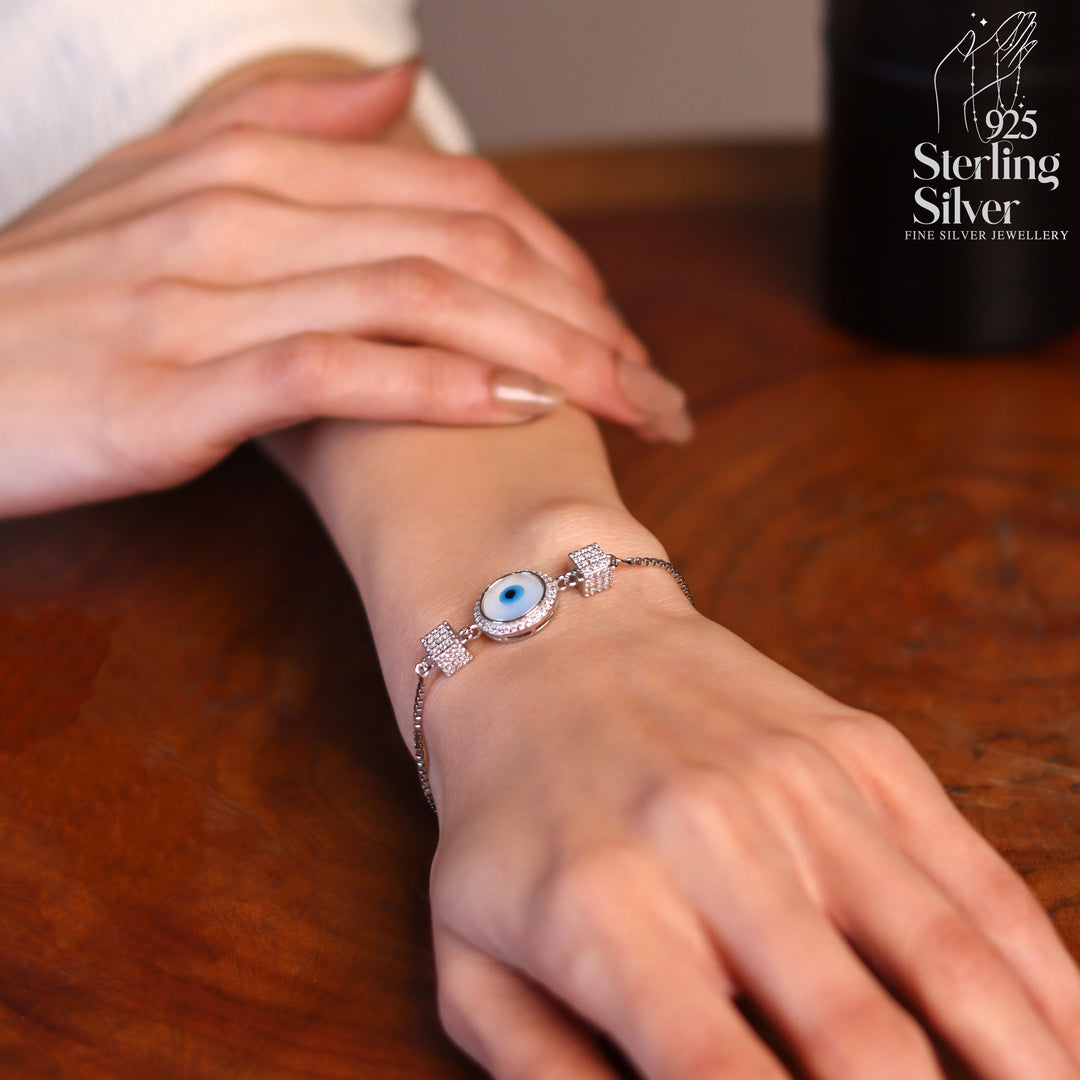 Evil Eye Adjustable 925 Sterling Silver Bracelet