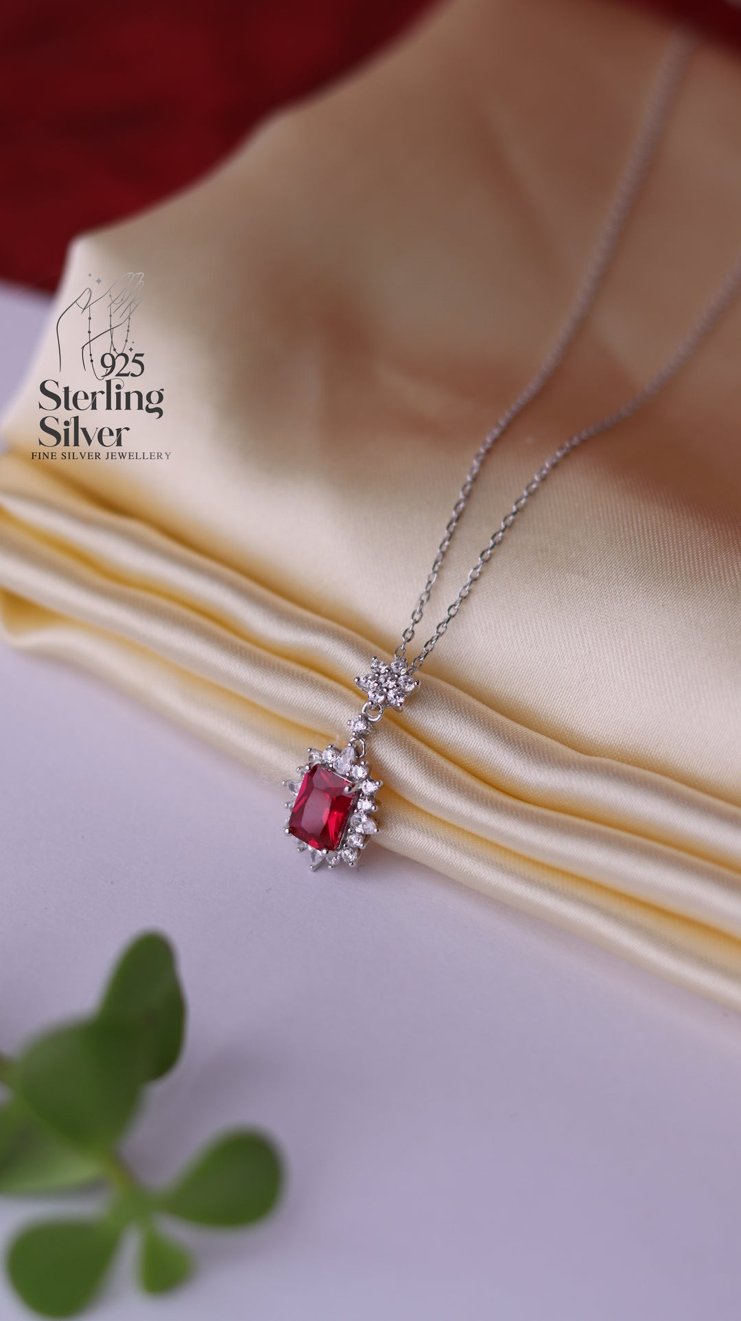 Red Stone 925 Sterling Silver Chain Pendant