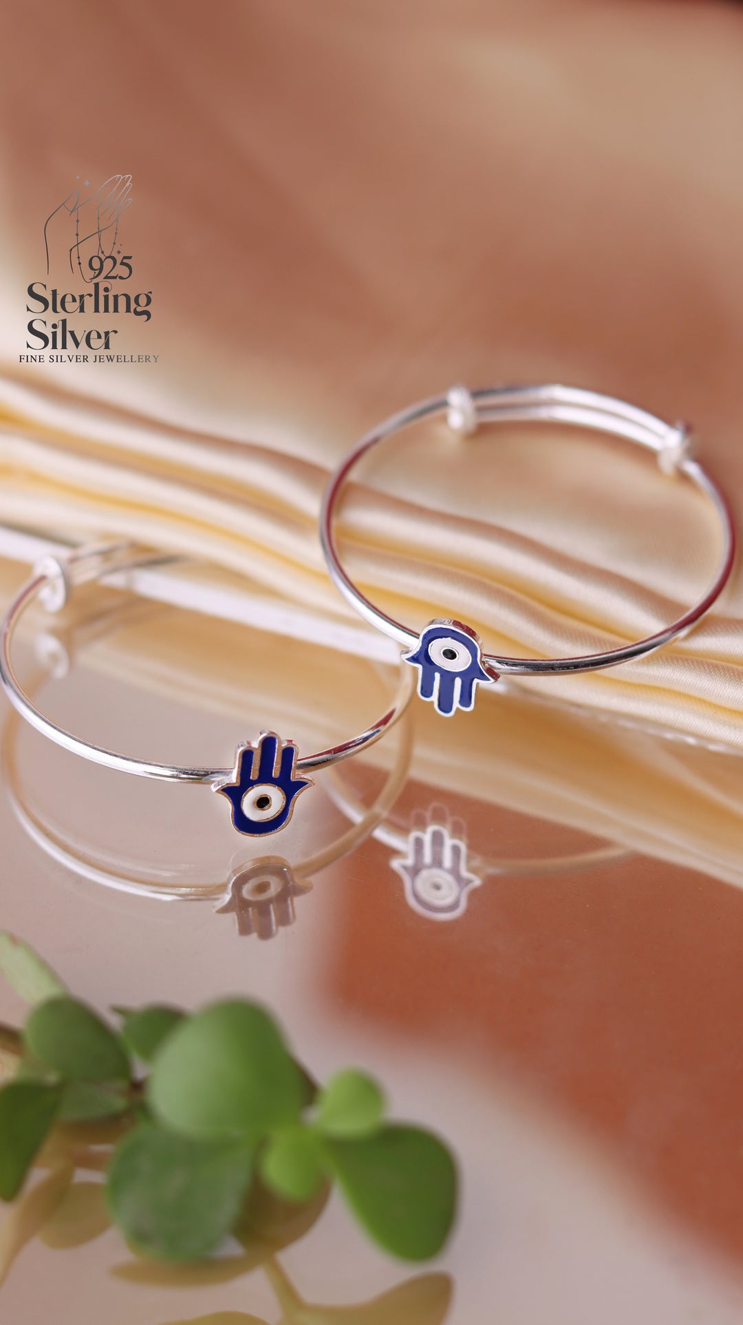 Evil Eye Charm Palm 925 Sterling Silver Kada for Kids