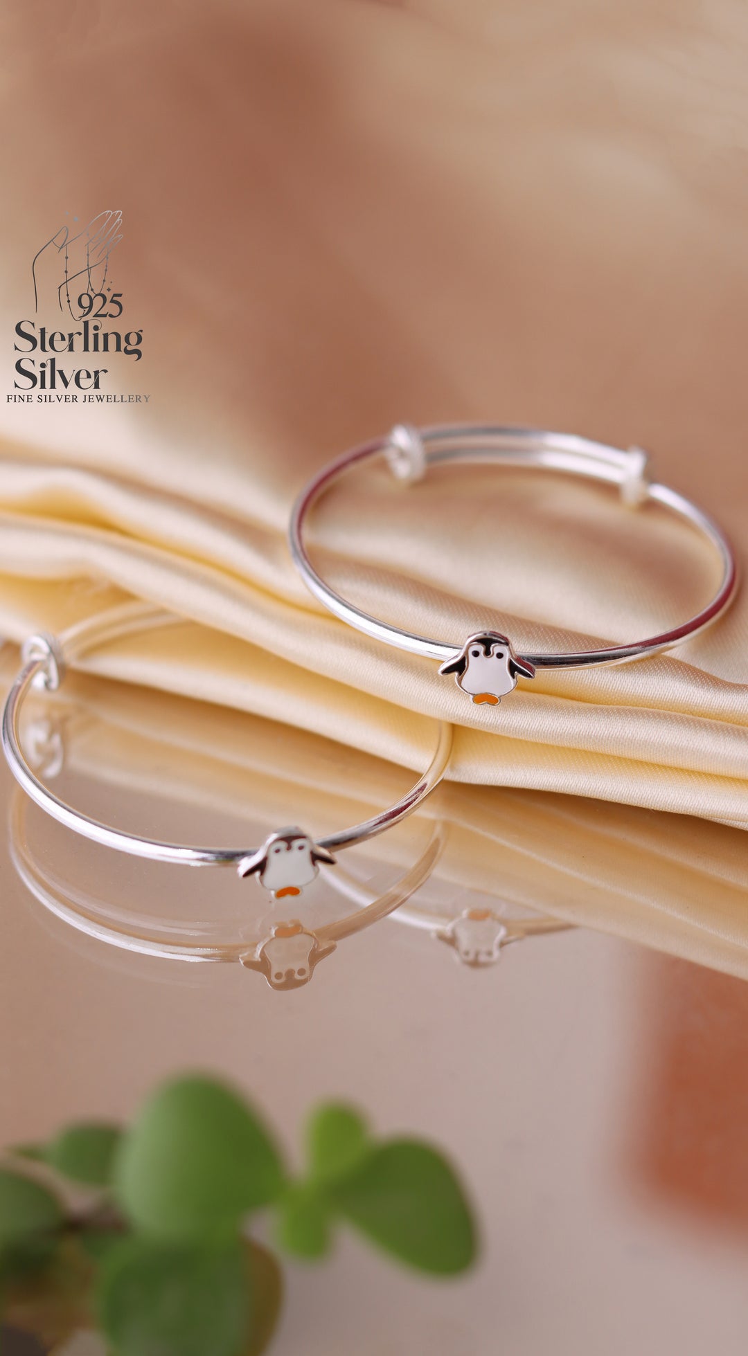Cute Penguin 925 Sterling Silver Kada for Kids