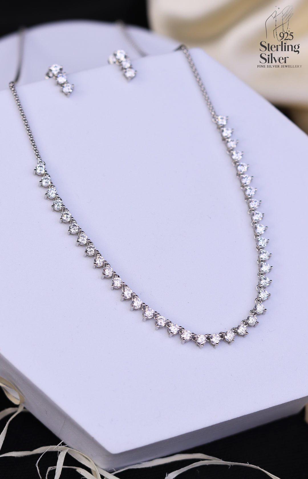 Solitaires 925 Sterling Silver Tennis Necklace Set