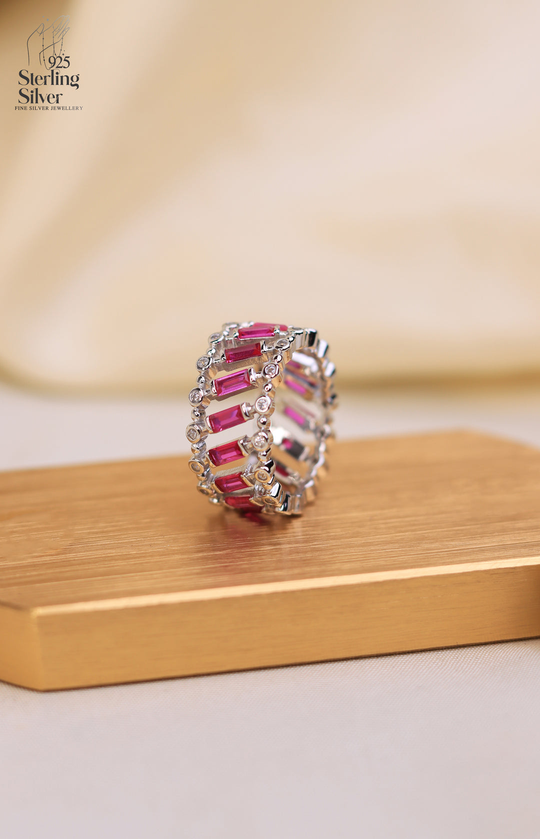 Pink Quartz 925 Sterling Silver Band Ring