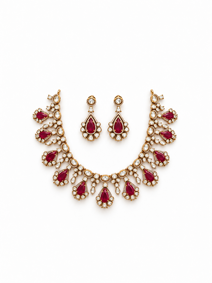 Ruby Kundan 925 Sterling Silver Necklace Set