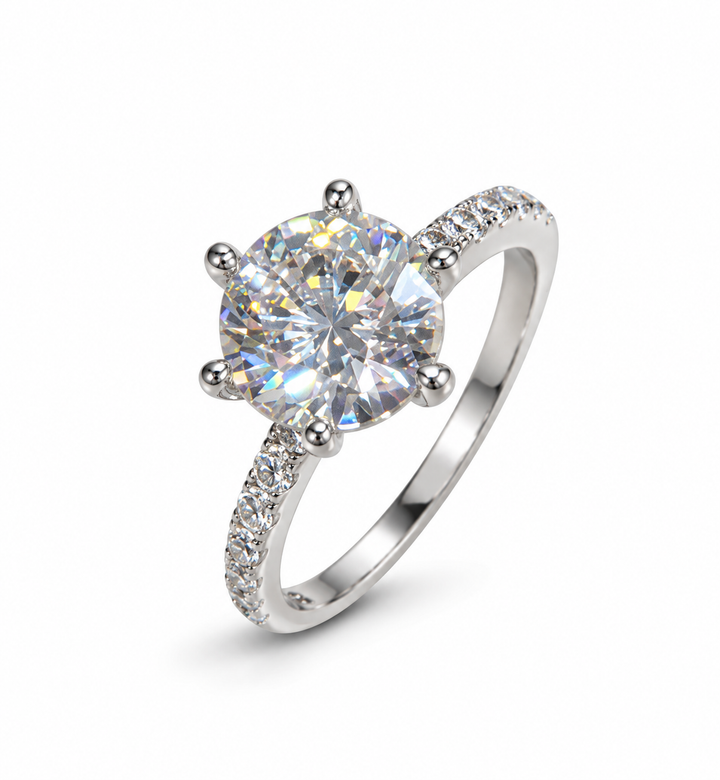 Round Diamond 925 Sterling Silver Ring