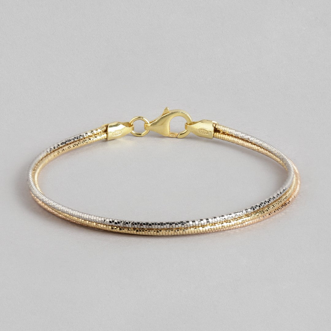 Eternal Harmony Triple-Tone Layered Chain 925 Sterling Silver Bracelet