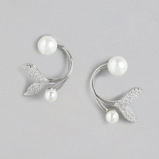 Classy Pearl 925 Sterling Silver Rose Gold Earrings