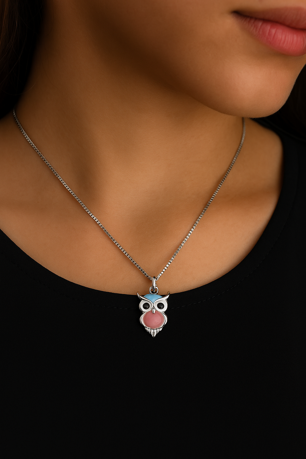 Baby Owl 925 Sterling Silver Chain Pendant