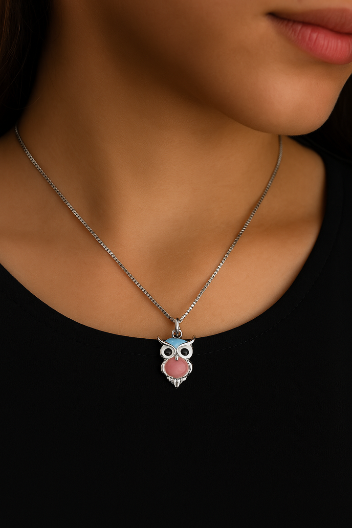 Baby Owl 925 Sterling Silver Chain Pendant