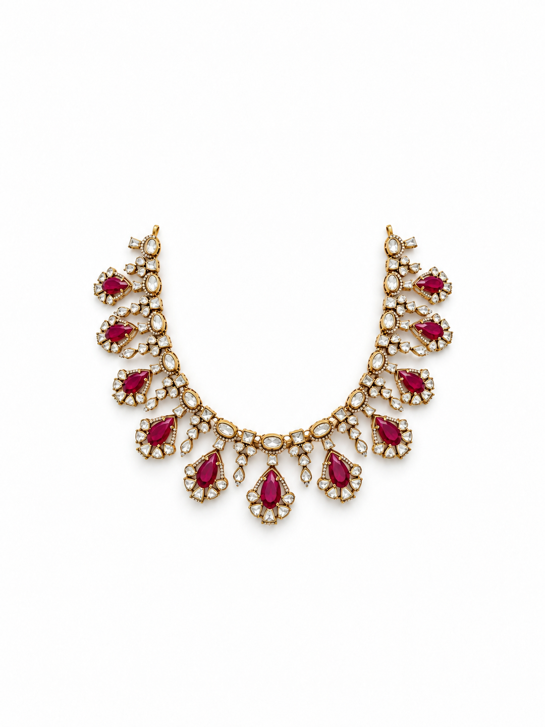 Ruby Kundan 925 Sterling Silver Necklace Set