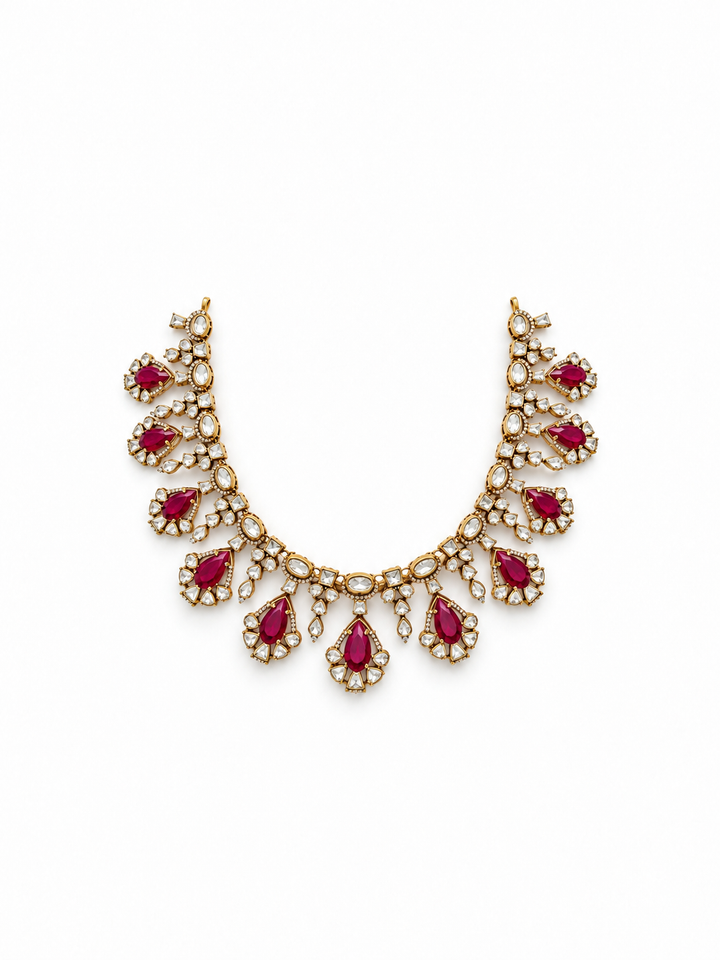 Ruby Kundan 925 Sterling Silver Necklace Set