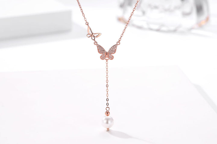 Pearl Butterfly 925 Sterling Silver Chain Pendant