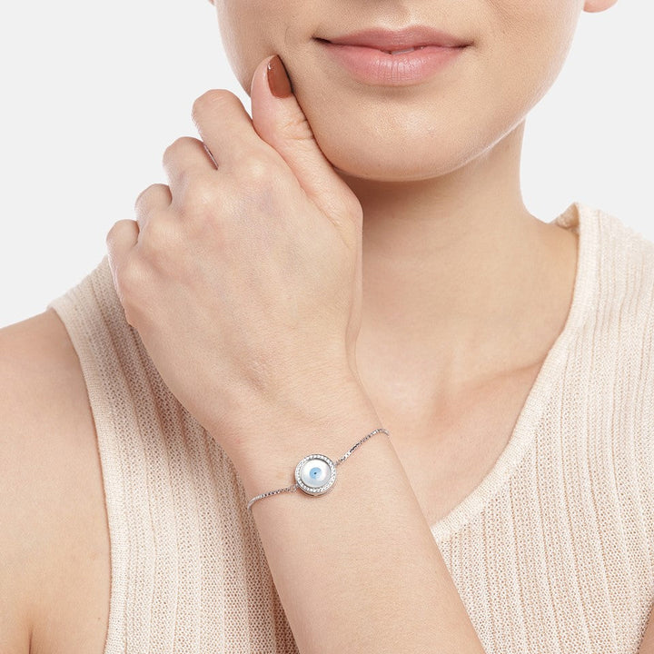 Evil Eye Round Adjustable 925 Sterling Silver Bracelet