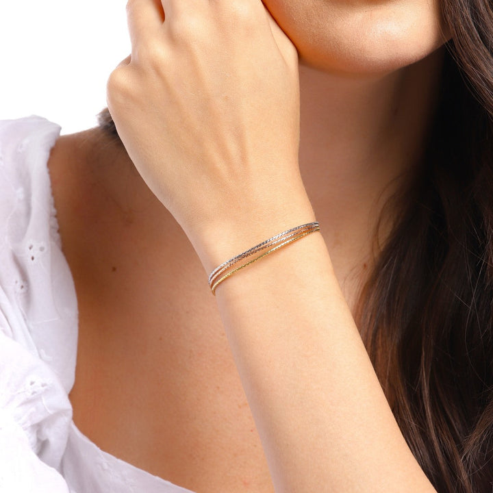 Eternal Harmony Triple-Tone Layered Chain 925 Sterling Silver Bracelet