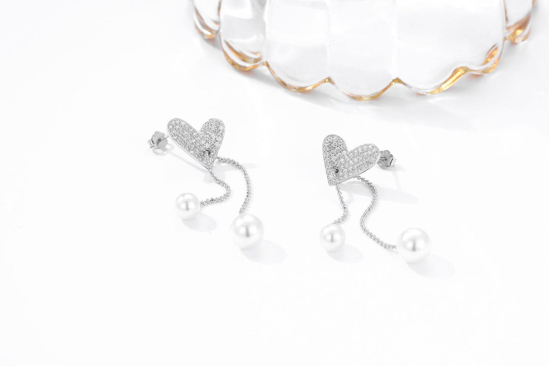 Pearl & Heart 925 Sterling Silver Earrings