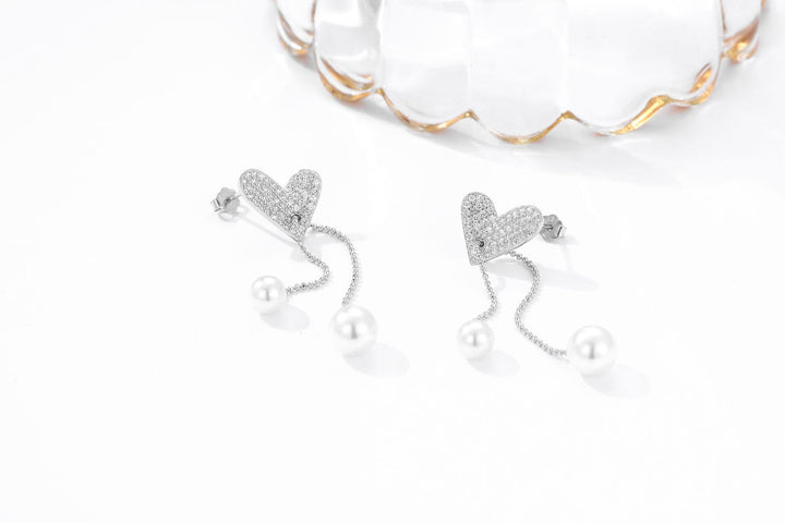 Pearl & Heart 925 Sterling Silver Earrings