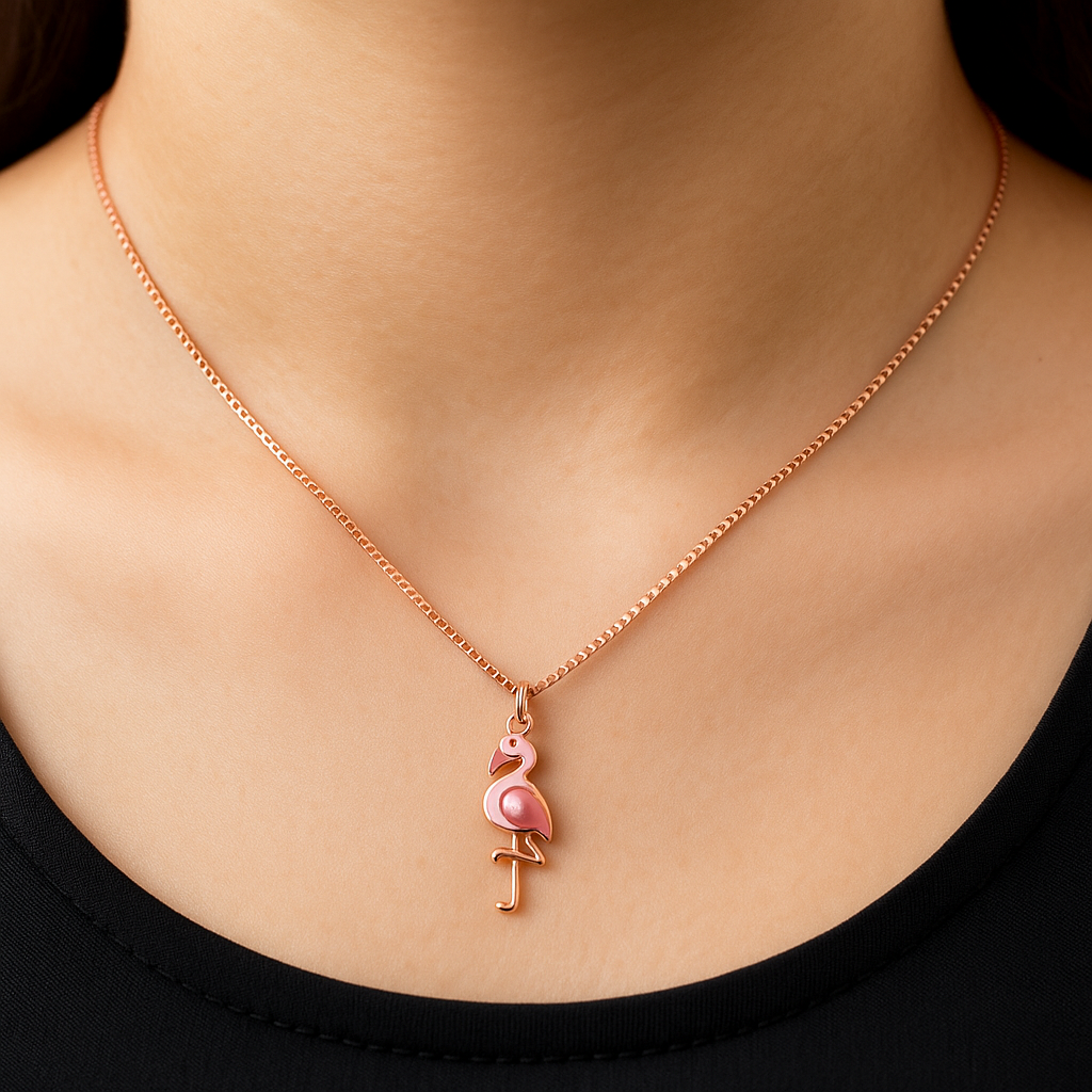 Pink Flamingo 925 Sterling Silver Chain Pendant