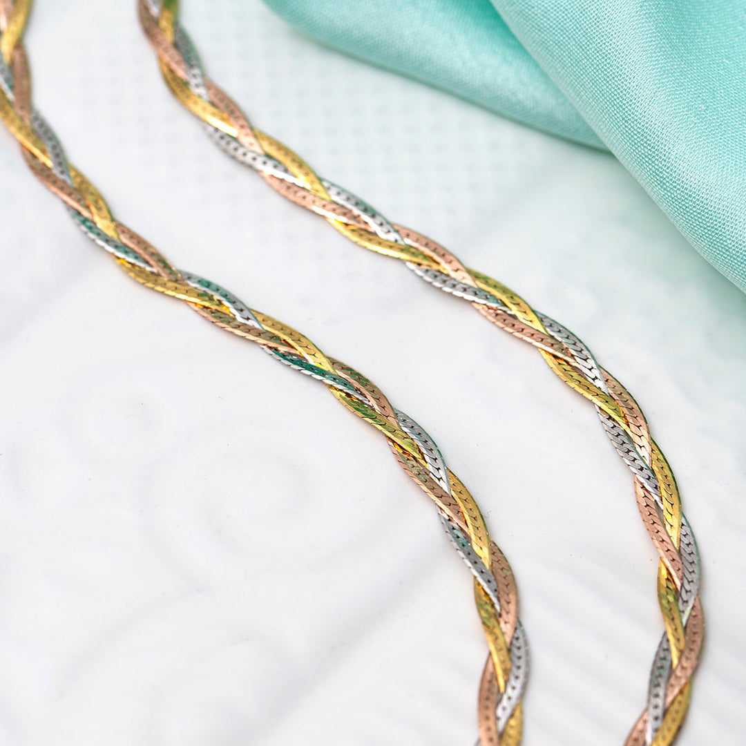 Triple Tone Braided 925 Sterling Silver Anklet