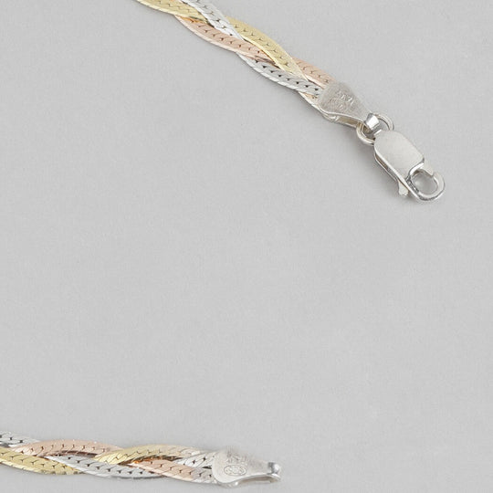 Triple Tone Braided 925 Sterling Silver Anklet