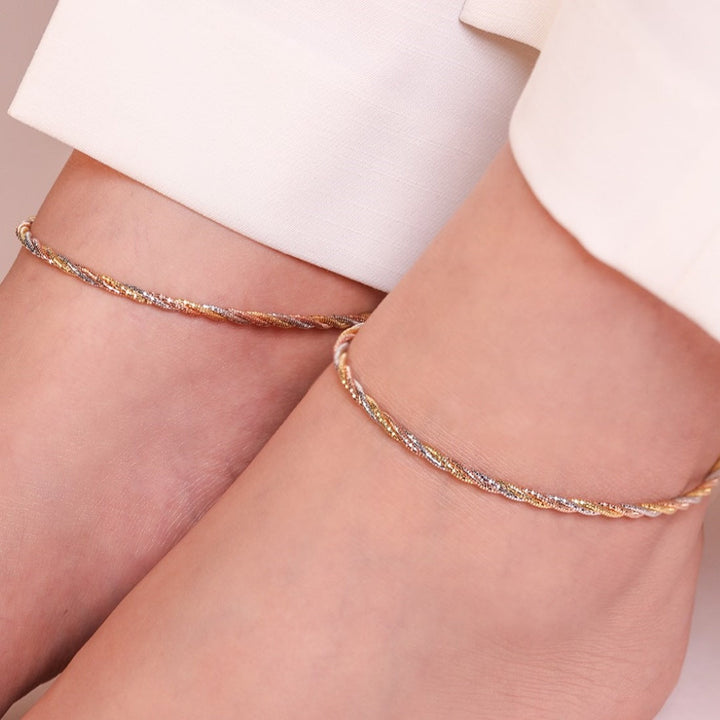 Hasli Style Braided Triple Tone 925 Sterling Silver Anklet