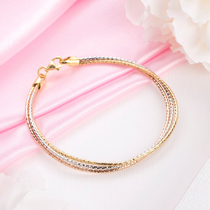 Eternal Harmony Triple-Tone Layered Chain 925 Sterling Silver Bracelet