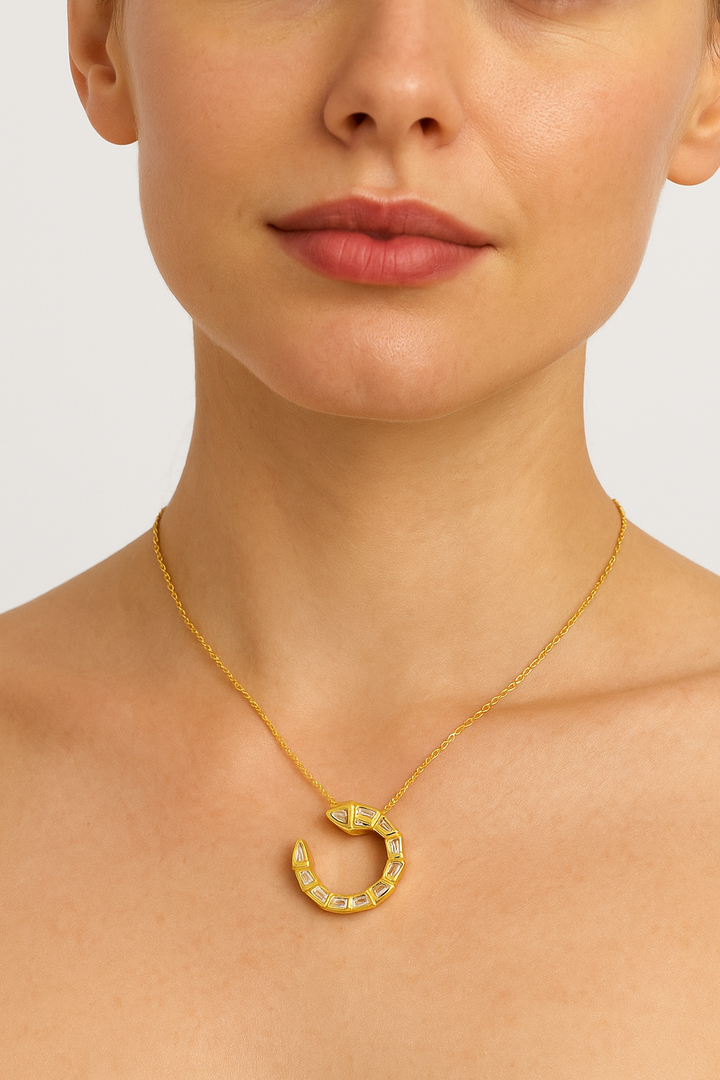 Serpentine 925 Sterling Silver Gold Round Necklace