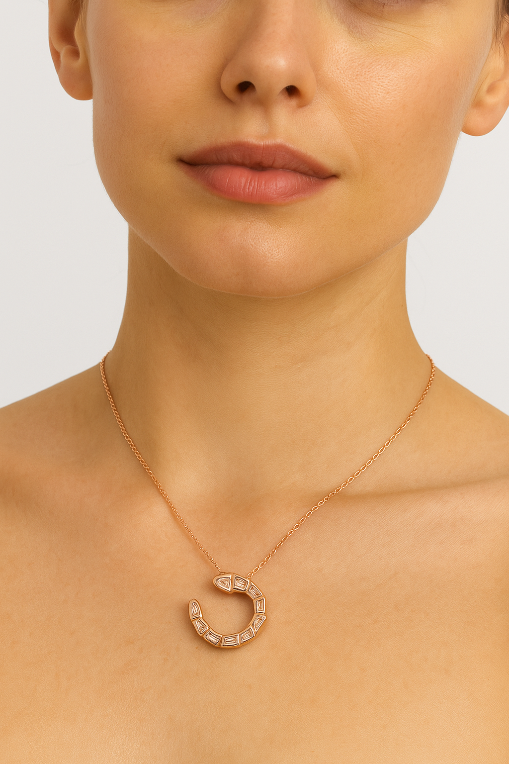 Serpentine 925 Sterling Silver Rose Gold Round Necklace