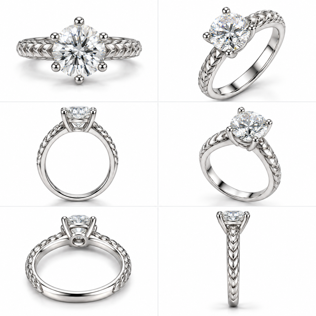 Elegance Round Diamond 925 Silver Braided Ring