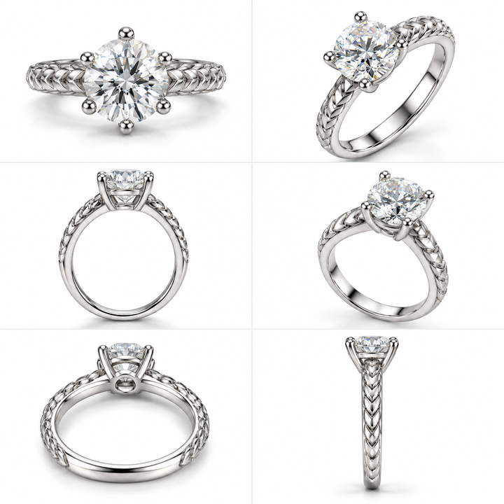 Elegance Round Diamond 925 Silver Braided Ring