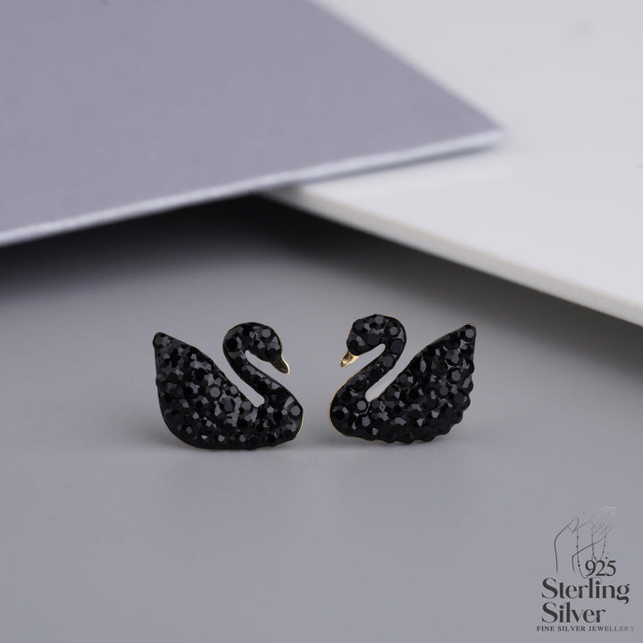 Black Swan 925 Sterling Silver Stud Earrings