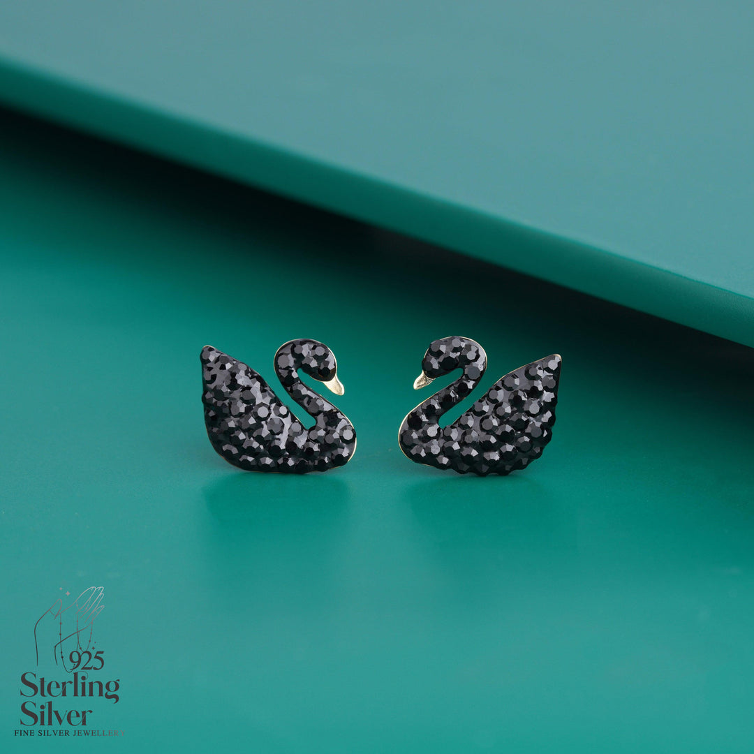Black Swan 925 Sterling Silver Stud Earrings