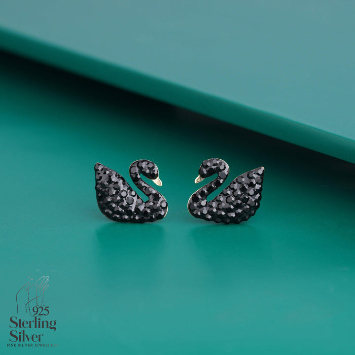 Black Swan 925 Sterling Silver Stud Earrings