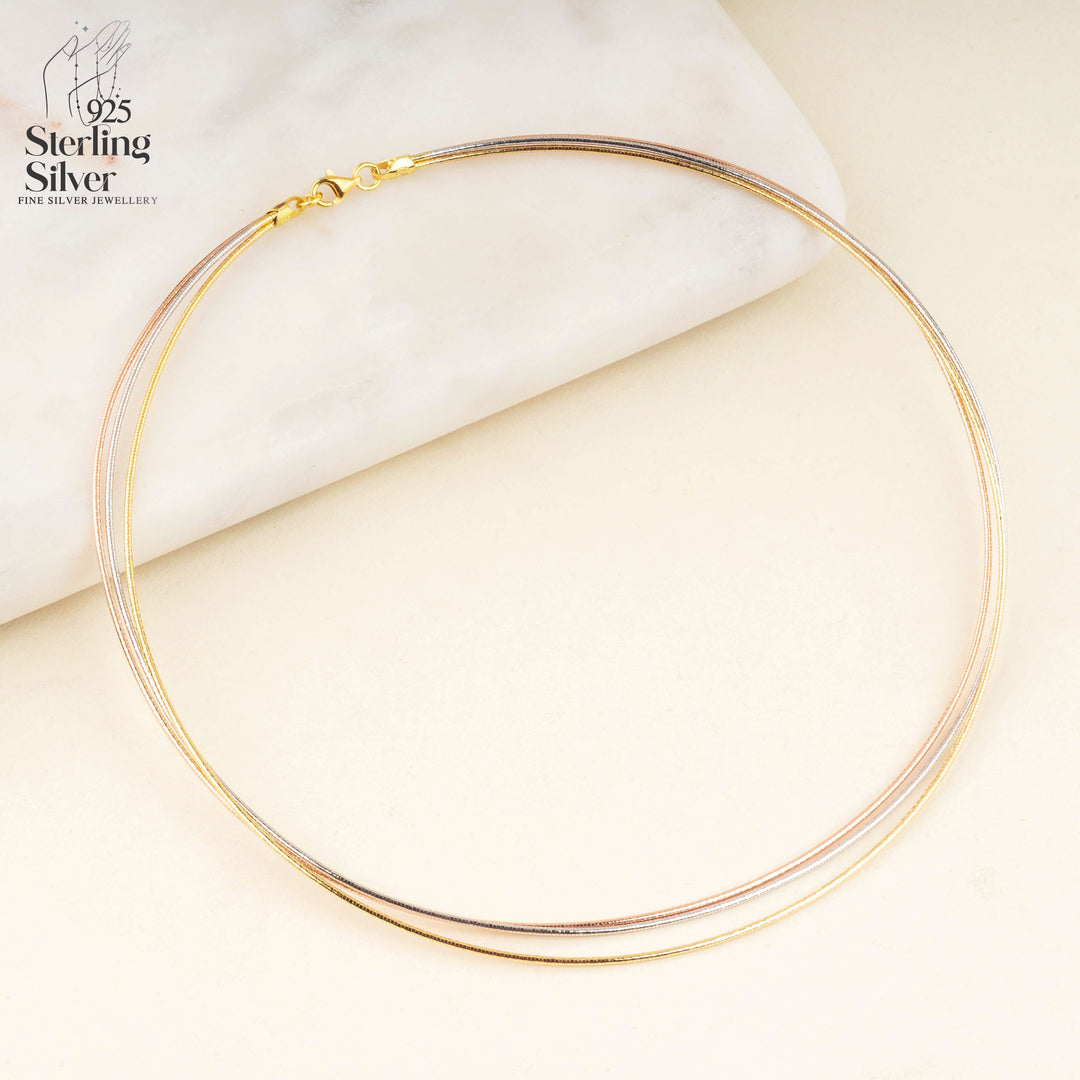 Triple Tone Layered 925 Sterling Silver Italian Chain