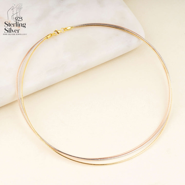 Triple Tone Layered 925 Sterling Silver Italian Chain