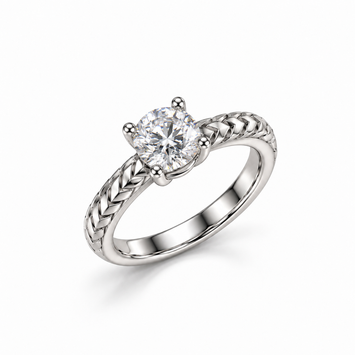 Elegance Round Diamond 925 Silver Braided Ring