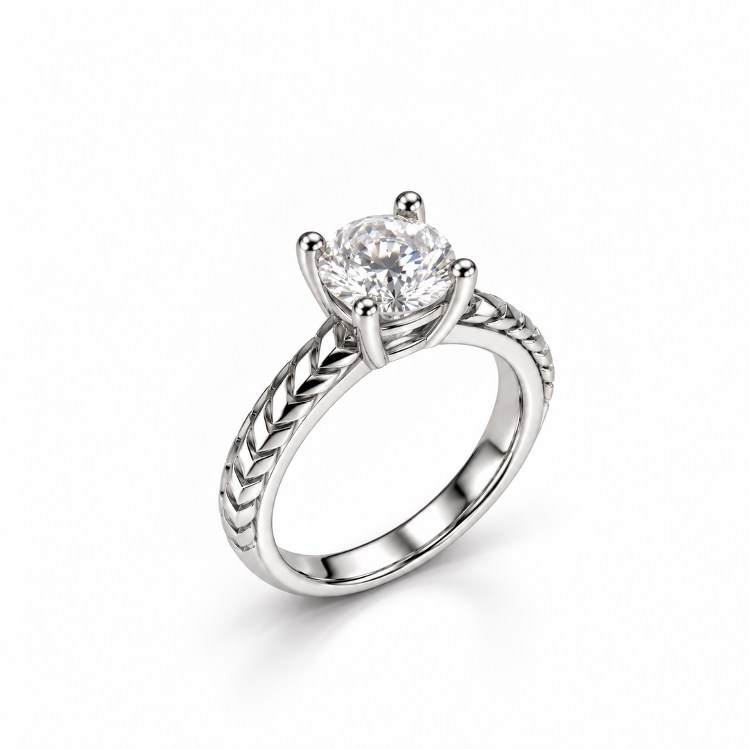 Elegance Round Diamond 925 Silver Braided Ring