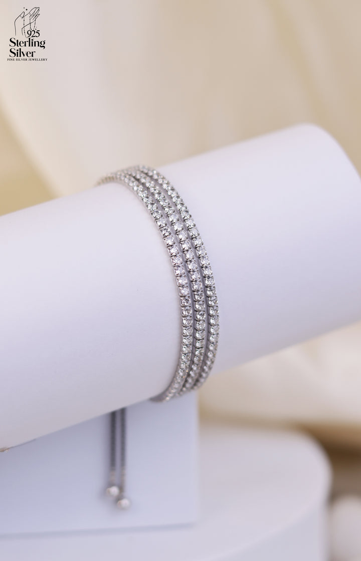 Triple Layered Solitaires Women 925 Sterling Silver Tennis Bracelet