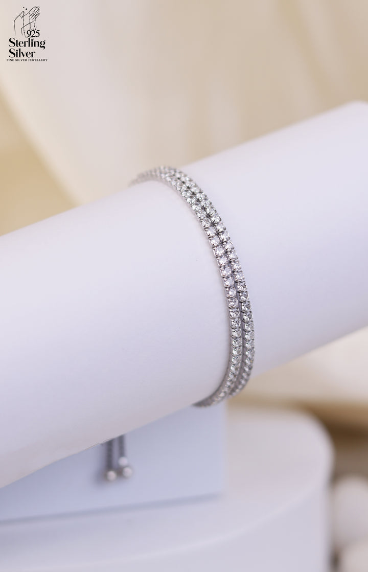 Dual Layered Solitaires Women 925 Sterling Silver Tennis Bracelet