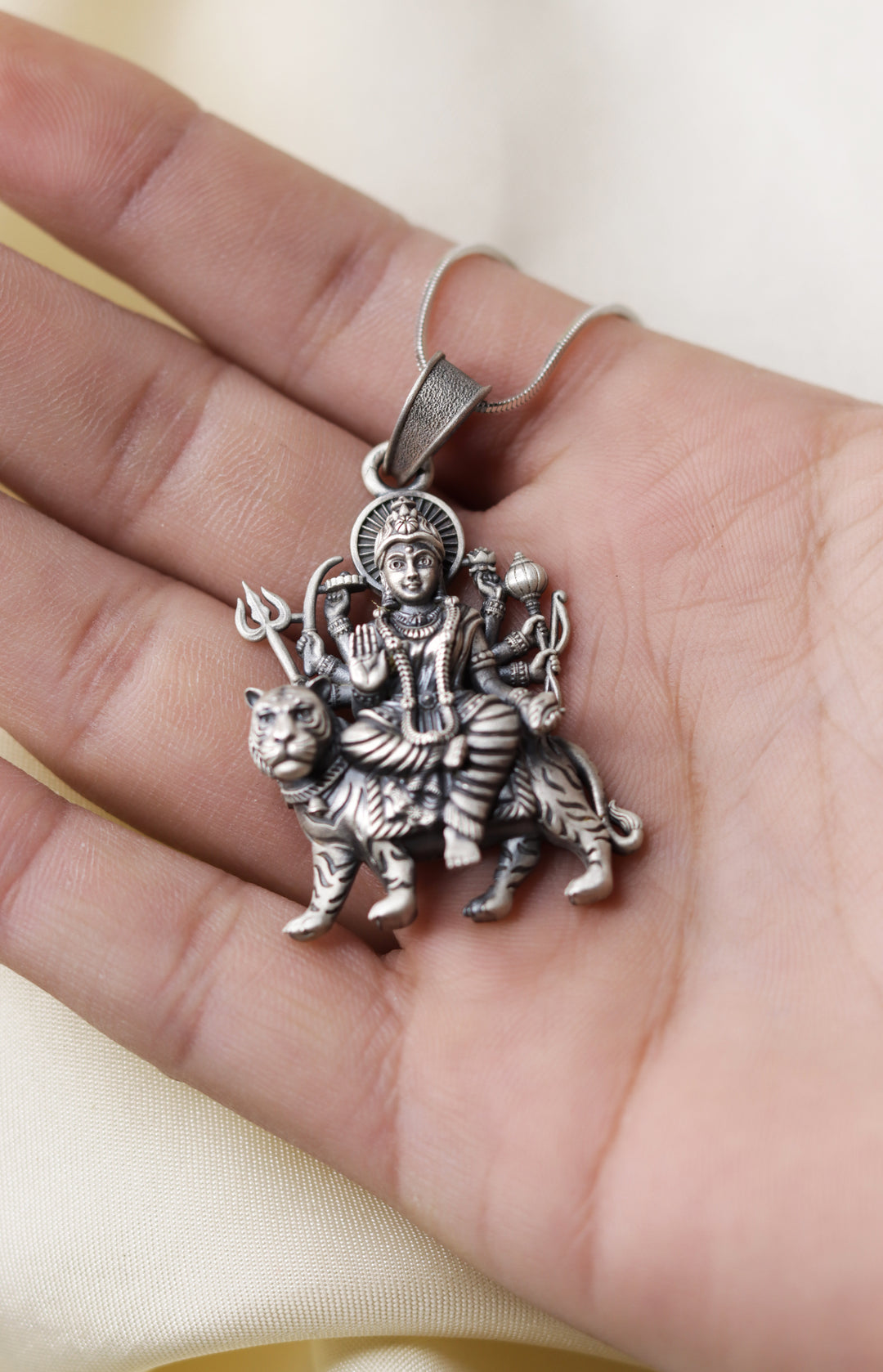 Shree Durga Mata 925 Sterling Silver Chain Pendant