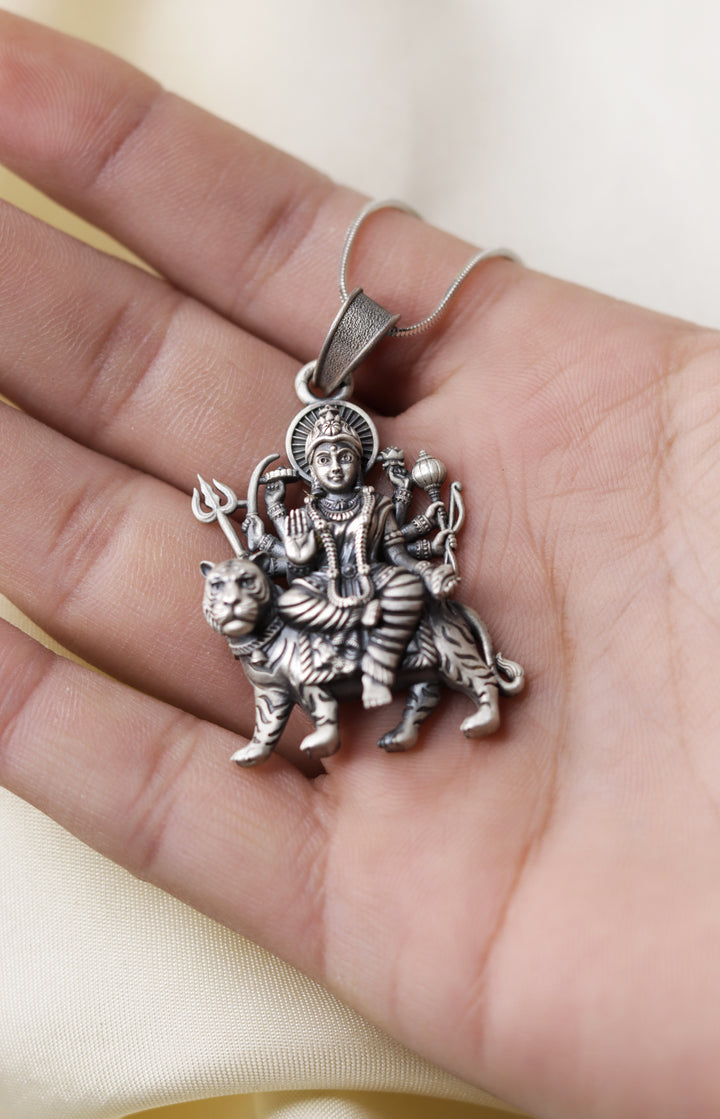 Shree Durga Mata 925 Sterling Silver Chain Pendant