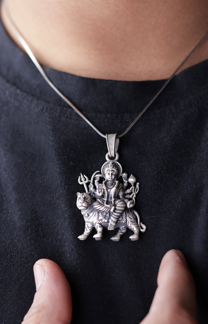 Shree Durga Mata 925 Sterling Silver Chain Pendant