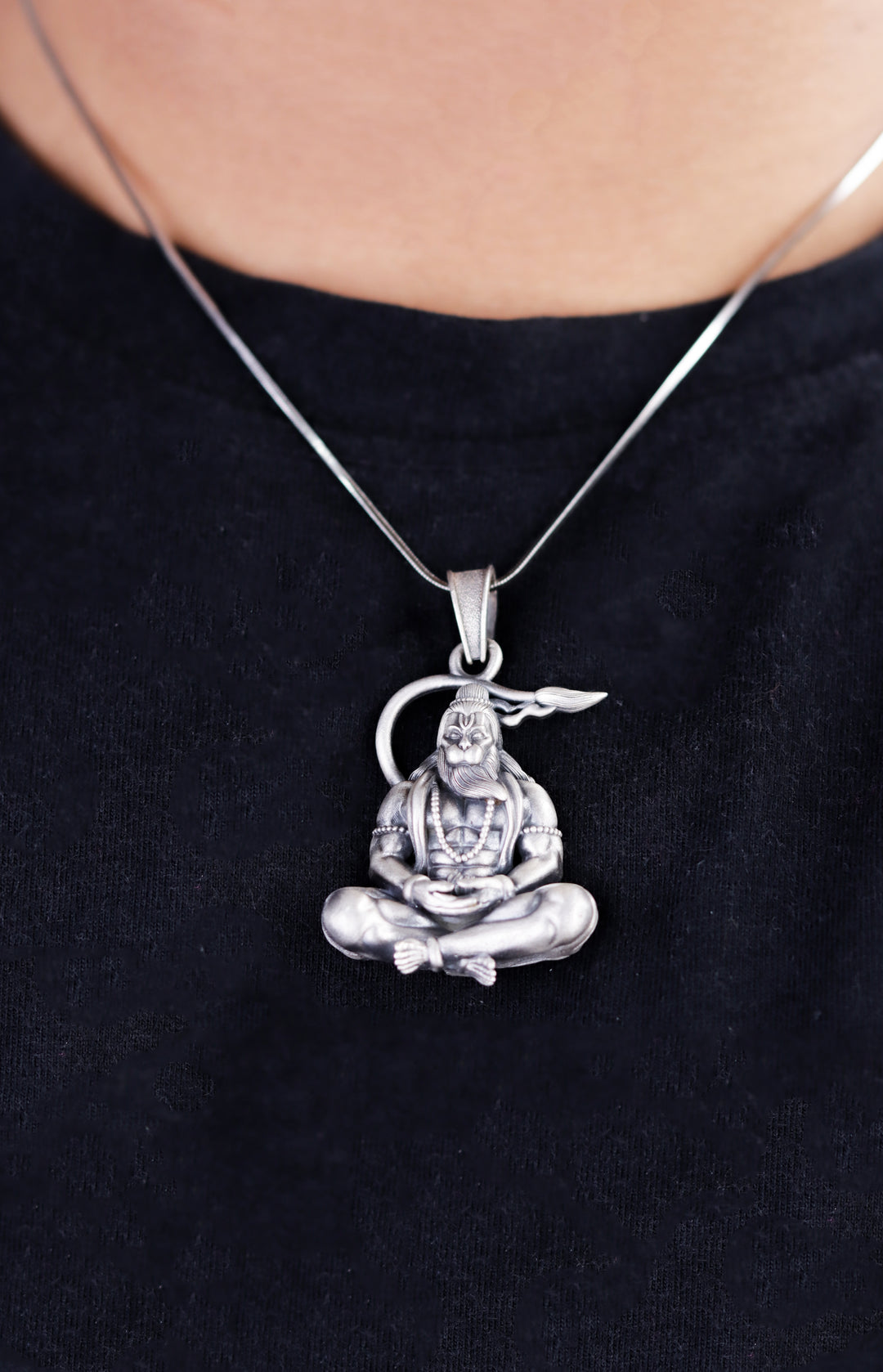 Mighty Lord Hanuman 925 Sterling Silver Chain Pendant