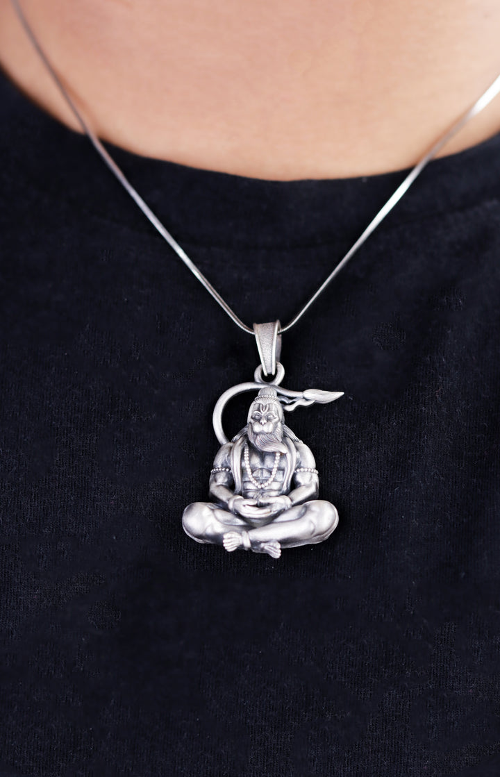 Mighty Lord Hanuman 925 Sterling Silver Chain Pendant