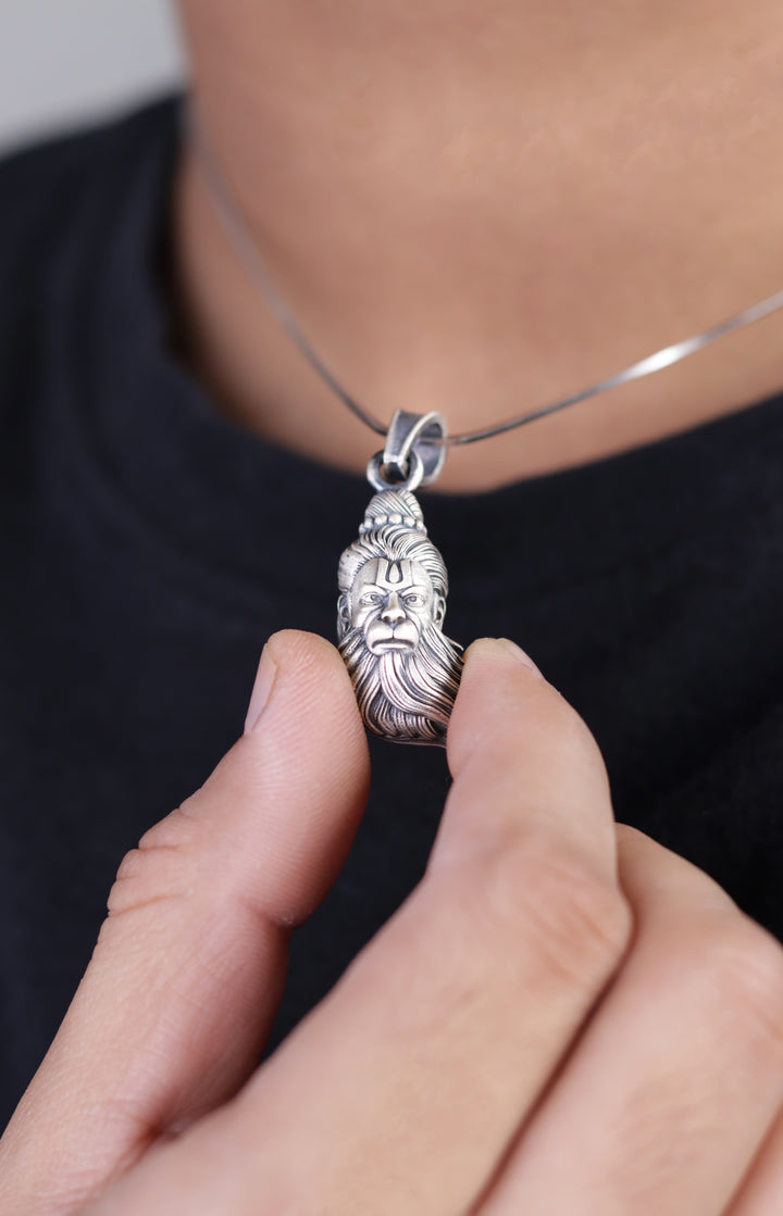 Powerful Lord Hanuman 925 Sterling Silver Chain Pendant